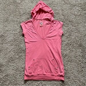 Y2K Deb Shop Pink V-Neck Hooded Sweatshirt with front pocket